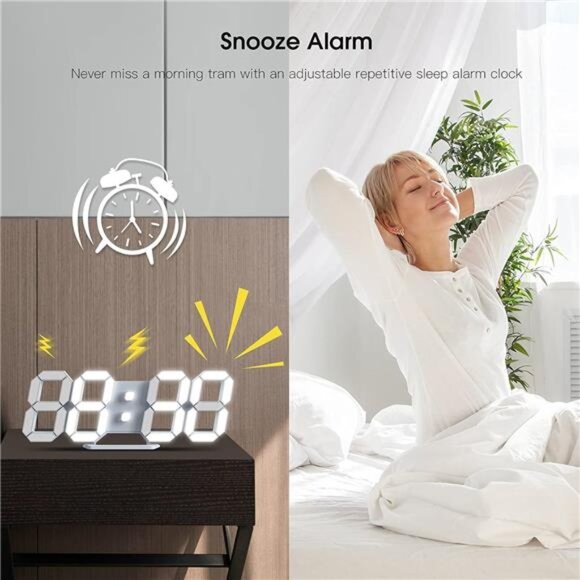 Led Digital Alarm, 3D Wall Clock Desk Auto Dimming 12/24 Hour Date Temperature - Picture 5 of 7
